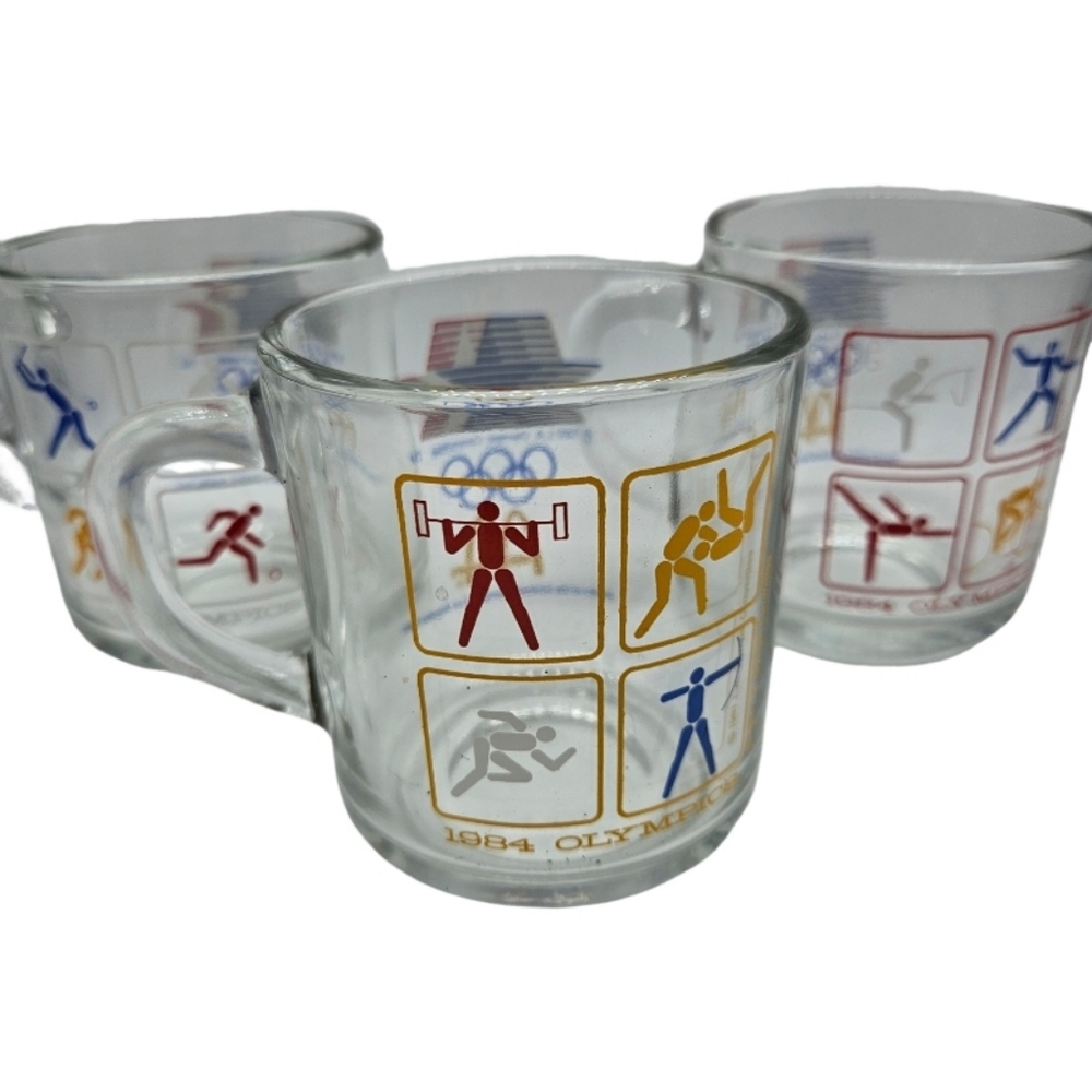 👍1984 McDonalds LA Olympics Glass Mugs Set (3)